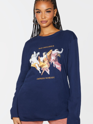 Navy Bad Influence Cherub Long Sleeve T Shirt