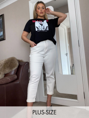 Simply Be Demi Mom Jeans In Ecru