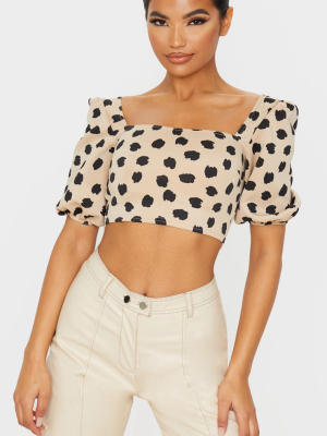 Tan Scuba Leopard Floral Print Short Puff...