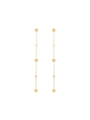 14k 3 Itty Bitty Gold Disc And Diamond Drop Earrings