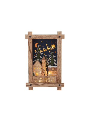 Kurt Adler 16" Battery-operated Light-up Wooden Framed Village Scene