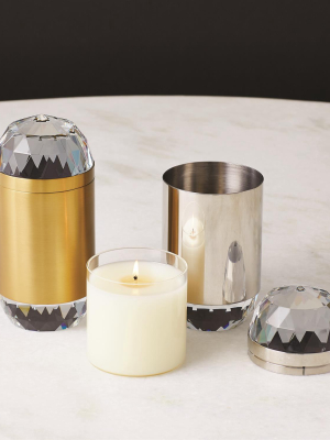 Global Views Banded Crystal Candleholder In Brass