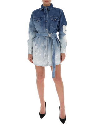 Off-white Wash Effect Denim Shirt Dress