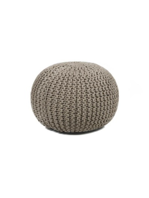 Hand-knitted Contemporary Cotton Pouf, Brown