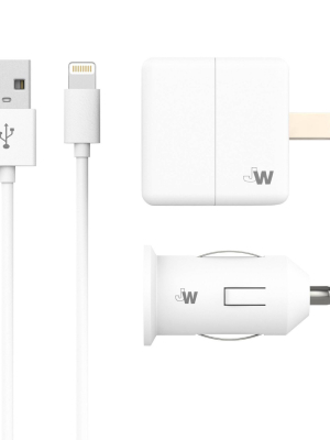 Just Wireless 1a/5w 1-port Usb-a Car & Home Charger With 5ft Tpu Lightning To Usb-a Cable - White