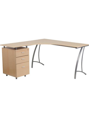 Ellie Walnut/beech 3 Drawer L-shaped Office Desk