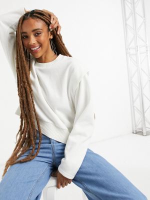 Only Cropped Sweatshirt With Sleeve Detail In Cream