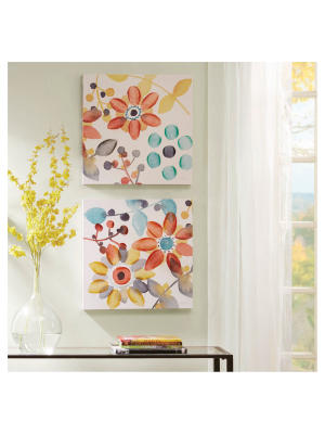 (set Of 2) 20" Square Sweet Florals Canvas With Hand Embellishment