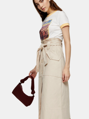 Stone Trench Belted Midi Skirt