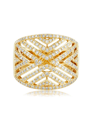 Effy D'oro 14k Yellow Gold Diamond V Maze Ring, 0.82 Tcw