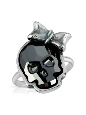 Chrome Black Ribbon Skull Ring