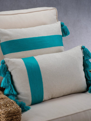 Polignano Embroidered Throw Pillow W/tassels - Azure