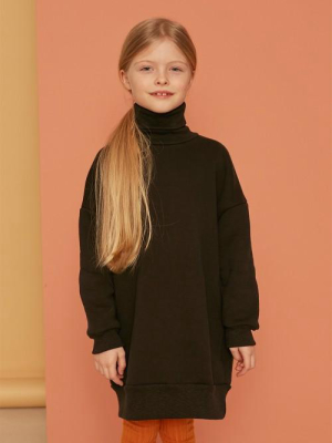 Kids On The Moon Turtleneck Sweatdress - Pebble