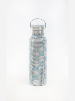 Rhinestone Water Bottle Blue Checker