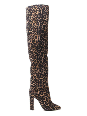 Saint Laurent Animal Print Over The Knee Boots