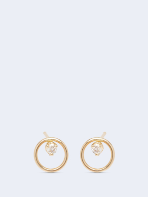 14k Gold Small Circle Stud Earrings With 2mm Diamonds Pair