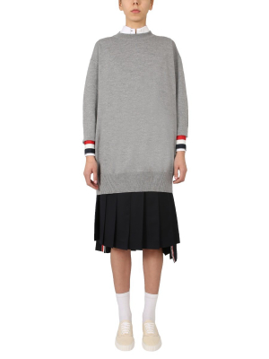 Thom Browne Rwb Stripe Crewneck Sweatshirt Dress