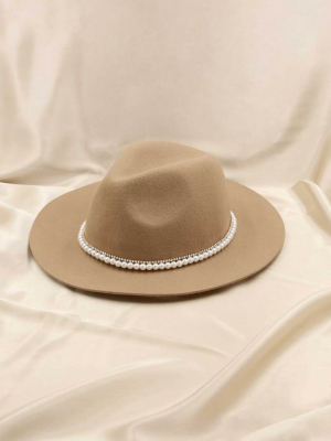 With The Band Hat In Tan With Pearls