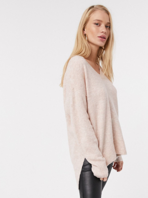 Vero Moda Wool Mix Sweater With V Neck In Pink