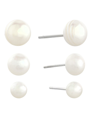 Sterling Silver Pearl Trio Earring Set