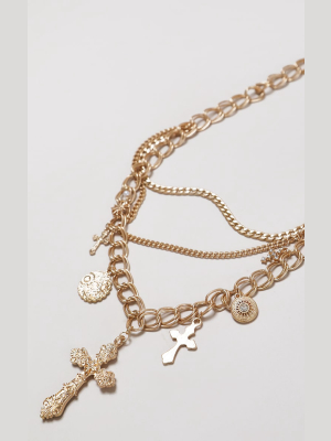 Gold Multiple Cross Charm Layering Necklace
