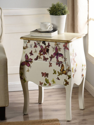 2 Drawer Butterfly Print Accent Cabinet White - Stylecraft