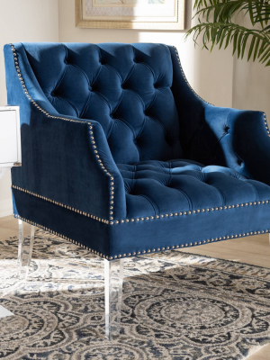 Silvana Velvet Lounge Chair With Acrylic Legs Blue - Baxton Studio