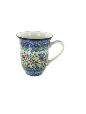 Blue Rose Polish Pottery Carnation Wreath Large Coffee Mug