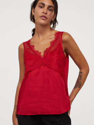 Lace-detail Satin Top