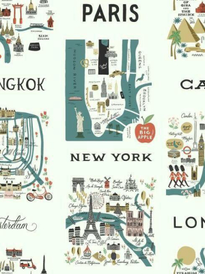 City Maps Wallpaper In Blue And Red From The Rifle Paper Co. Collection By York Wallcoverings