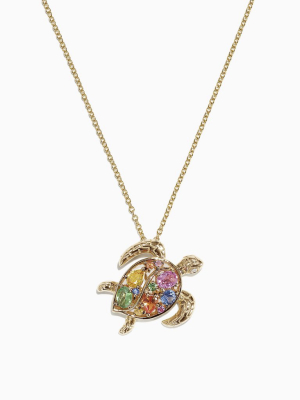 Effy Watercolors 14k Gold Sapphire & Diamond Turtle Pendant, 0.99 Tcw
