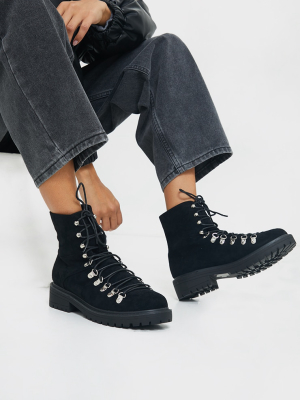 Black Borg Faux Suede Lace Up Hiker Boot