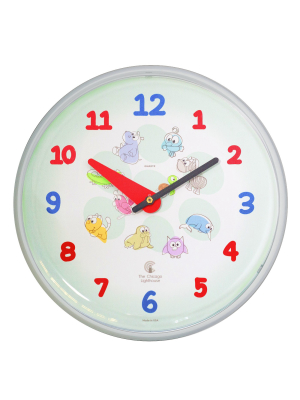 12.75" X 1.5" Cartoon Animals Children's Wall Clock Decorative Wall Clock Light Green - By Chicago Lighthouse