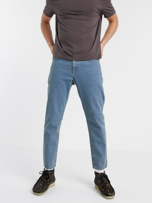 Asos Design Classic Rigid Jeans In Tinted Mid Wash Blue