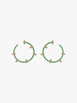 Emerald & White Diamond Spiral Hoop Earrings