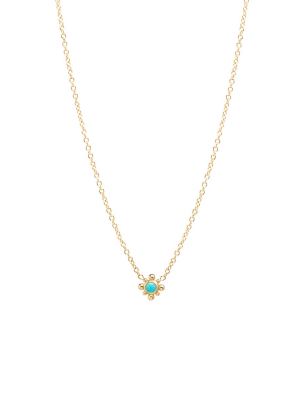 14k Tiny Bead Starburst & Turquoise Necklace