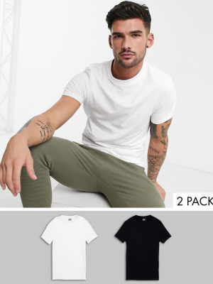 Asos Design 2 Pack Organic Muscle Fit T-shirt With Crew Neck