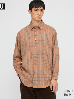 Men U Light Flannel Wide-fit Checked Long-sleeve Shirt