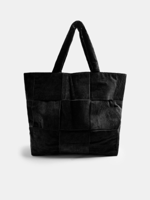 Black Corduroy Weave Large Tote Bag