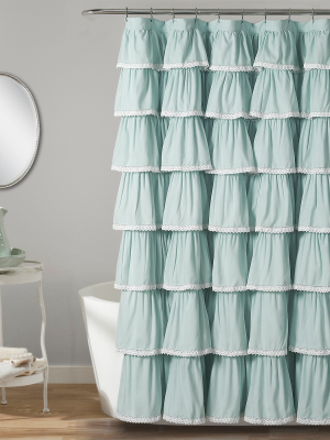 72"x72" Ruffle Shower Curtain Blue - Lush Décor