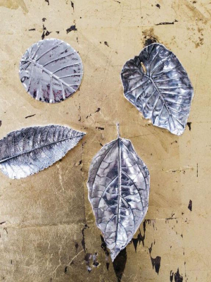 Antique Pewter Leaf Tray - Set Of 6