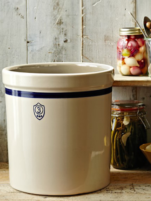 Stoneware Pickling Crock, Blue Stripe