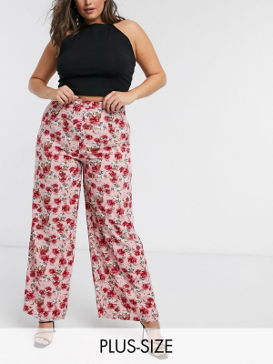 In The Style Plus X Billie Faiers Wide Leg Pants In Red Floral Print