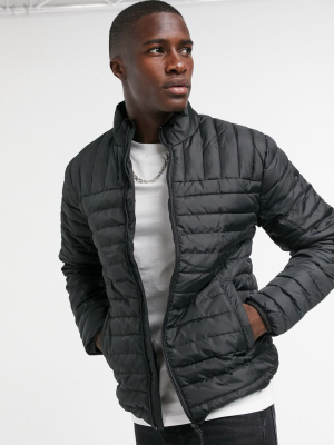 Only & Sons Quilted Jacket With Stand Collar In Black