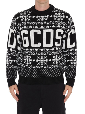 Gcds Christmas Logo Intarsia Crewneck Sweater