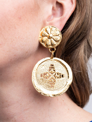 Satin Gold Coin Drop Clip Earrings