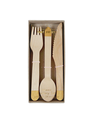 Gold Wooden Cutlery Set