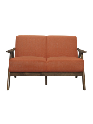 Lexicon 1138rn-2 Damala Collection Retro Inspired Love Seat Couch, Polyester Fabric, Walnut Frame, Orange