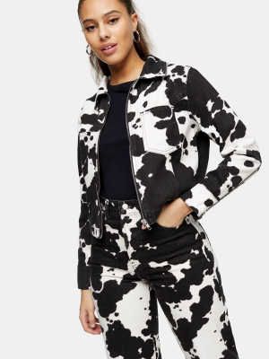 Petite Cow Print Denim Jacket