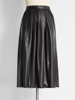 Sleek Pleats Vegan Leather Midi Skirt